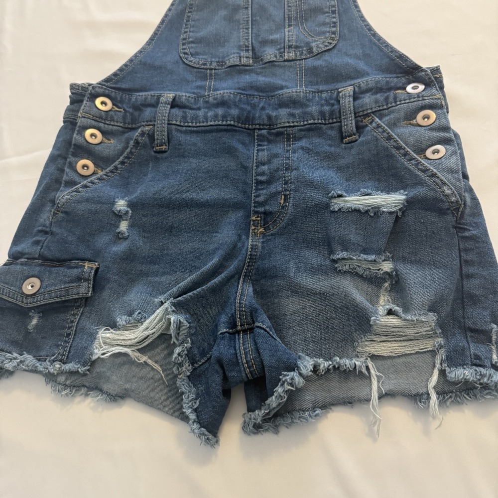 NOBO No Boundaries Denim Bib Shortalls Overalls Distressed Grunge Size S (3-5) - Picture 5 of 13